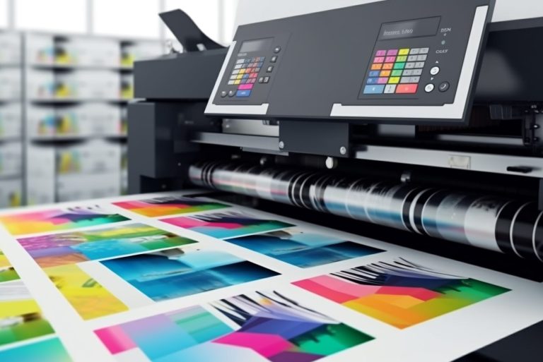 Modern printing press produces multi colored printouts accurately generated by artificial intelligence
